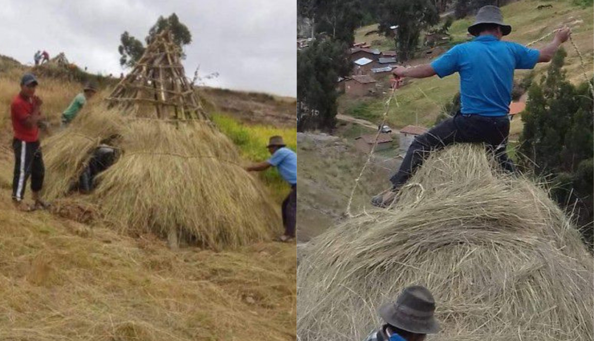 Pobladores de Ayacucho construyen viviendas de ichu para retornantes por cuarentena